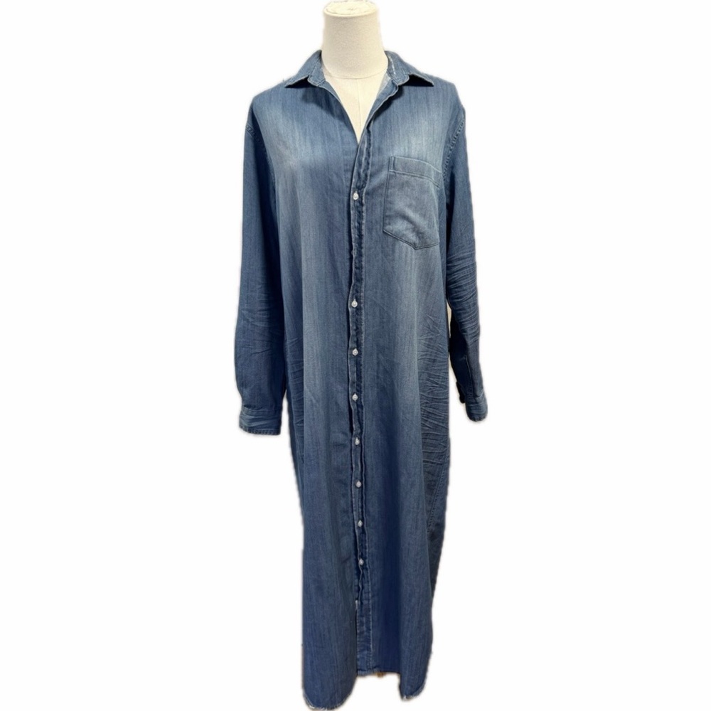 frank & eileen rory maxi shirt dress famous denim vintage stonewashed indigo L - Picture 5 of 10